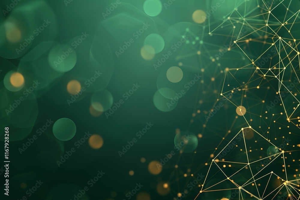 Poster abstract network connection background with bokeh lights. green and gold hues create a modern, techn