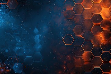Abstract Hexagon Pattern Background.  Glowing blue and orange hexagons create a dynamic, futuristic backdrop.