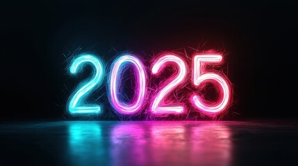Glowing Silhouetted Numbers 2025 with Faint Light Against a Dark Background for New Year Celebrations