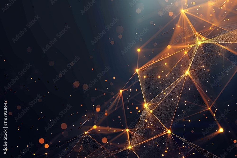 Poster abstract glowing network connection. golden lines and nodes on dark background. futuristic digital c