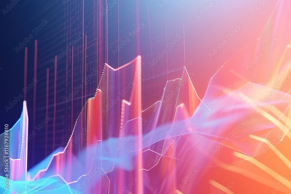 Poster abstract financial data visualization. dynamic charts and graphs in vibrant colors illustrate market