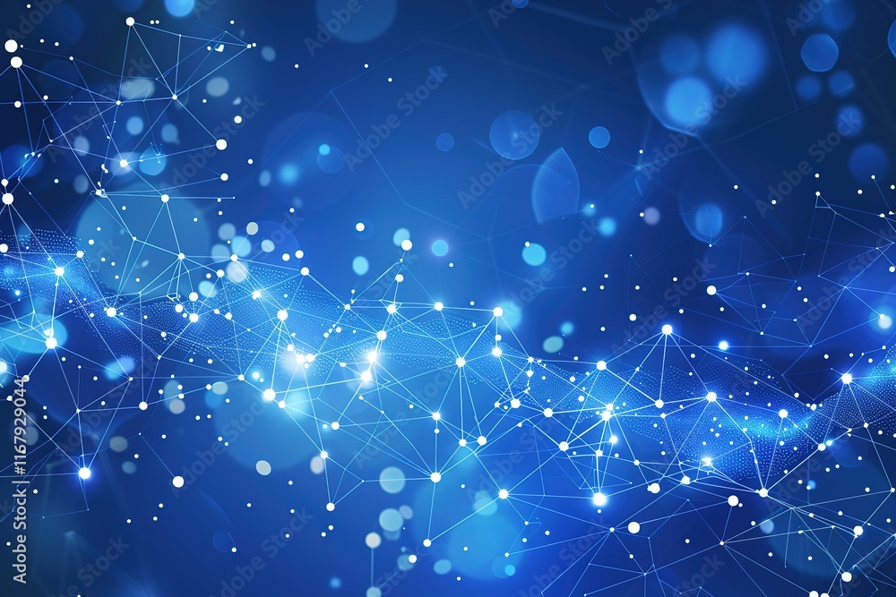 Poster abstract blue network connection background. glowing nodes and lines forming a digital mesh.