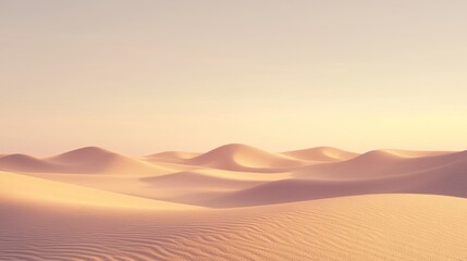 Fototapeta premium Ethereal Mirage: Futuristic Desert Landscape with Pale Wind-Shaped Dunes and Subtle Geometric Hints under a Cinematic Warm Sky