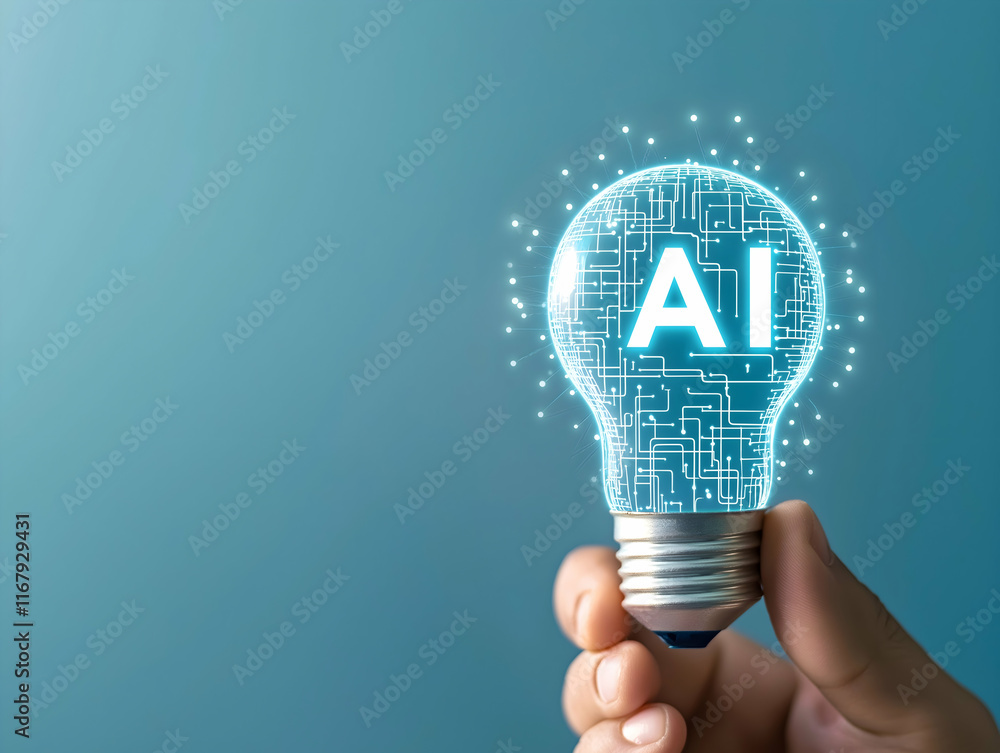 Poster a glowing light bulb with a digital circuit design and 