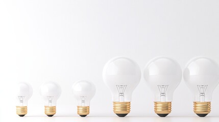 Growth and innovation concept with increasing light bulbs on white background