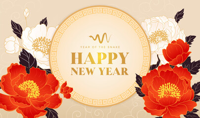 Spring Festival background design red white peony flowers