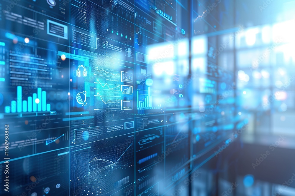 Poster digital dashboard displaying data analytics and graphs. modern technology and business intelligence 