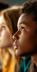 Fototapeta premium Two children gazing thoughtfully, conveying curiosity and wonder.