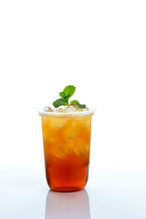 Iced Tea with Mint Leaf on Top, Isolated on White Table