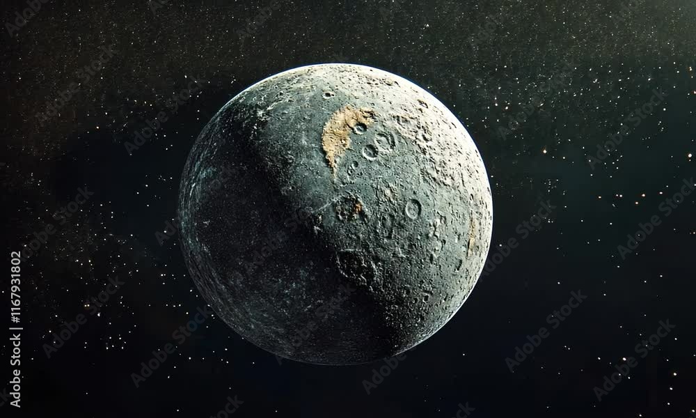 Poster mysterious celestial body in the vastness of space: a digital rendering of a cratered planet