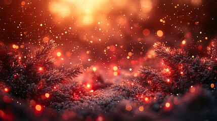 Soft-focus lights in silver on a dark red background, creating a subtle celebratory glow. with copy space for text