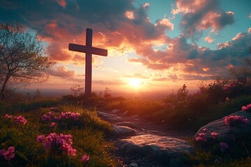 Rays of Hope: Wooden Cross at Sunrise