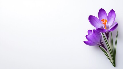 Naklejka premium Three purple crocus flowers on a white background.