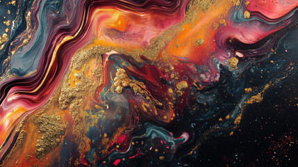 Abstract 3D Flowing Liquid-Like Wave Textures in Red, Orange, and Gold Gradient background wallpaper