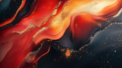 Abstract 3D Flowing Liquid-Like Wave Textures in Red, Orange, and Gold Gradient background wallpaper