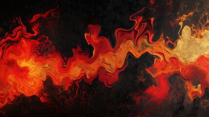 Abstract 3D Flowing Liquid-Like Wave Textures in Red, Orange, and Gold Gradient background wallpaper
