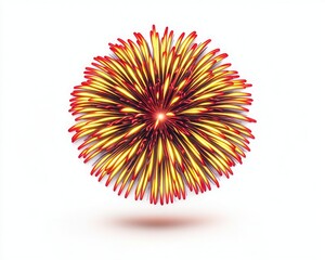 A vibrant, colorful explosion resembling a firework, showcasing radiant red and yellow spikes radiating from a central point.