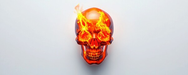 A fiery skull glows intensely against a plain backdrop, symbolizing danger and power in a striking visual representation.