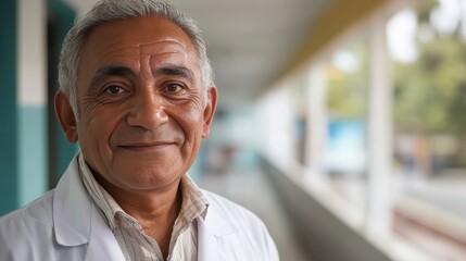 Fototapeta premium Mature Doctor Smiling in Hospital Corridor