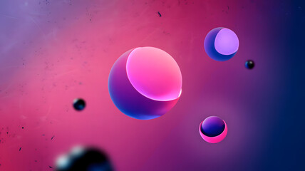 A photo of a pink and purple gradient background with a few floating, glowing orbs in various sizes.