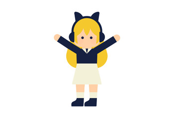 かわいい猫耳ヘッドフォンの女の子キャラクターイラスト vtuber ( ベクター人物素材 デフォルメ シンプル )