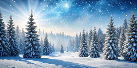 Obraz premium Serene snowy landscape with dense pine trees and falling snowflakes, Winter, snow, pine trees, forest, tranquil, peaceful, cold