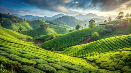 Fototapeta premium Lush green tea plantation in Munnar, Kerala, India, Munnar, tea plants, plantation, Kerala, India, green, landscape