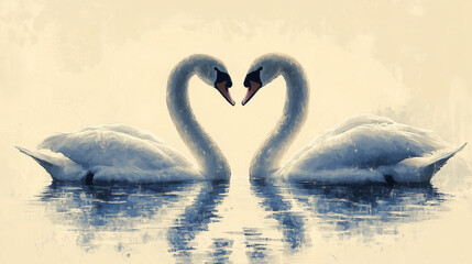 Obraz premium A minimalist sketch of two swans forming a heart with their necks.