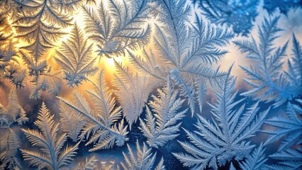 Frost forming delicate patterns on a windowpane, winter, cold, ice crystals, intricate, translucent, frosty, weather, natural