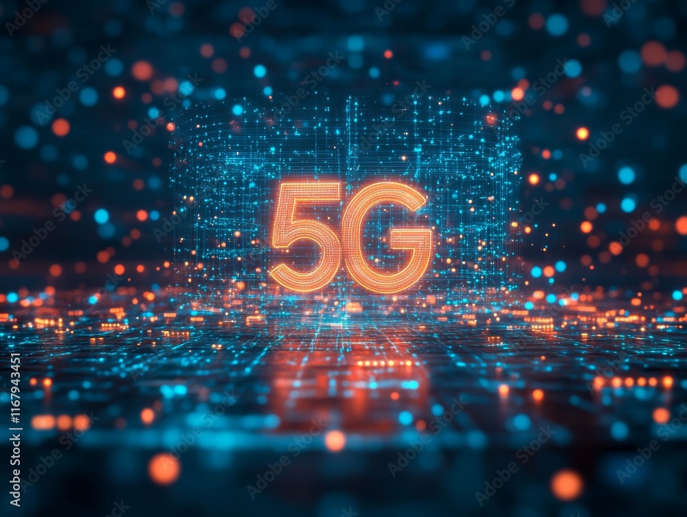 Aufkleber background image shows a 5g global network technology communication antenna tower for wireless high 