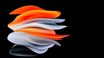 Abstract design with flowing shapes in vibrant colors on a black background.