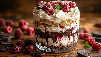 Delicious Raspberry Chocolate Dessert In Glass