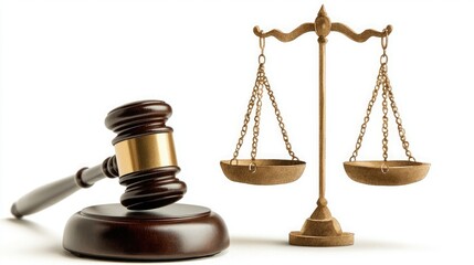 A gavel and scales of justice symbolizing law and order, representing legal proceedings and the balance of justice.