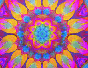 Kaleidoscope Flower Design in Pinks, Orange and Blue AI