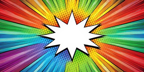 Fototapeta premium Comic book style pop art radial background with colorful and vibrant cartoon elements, pop art, comic book, strip, backdrop