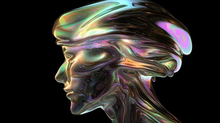 Futuristic Robotic Head Silhouette in Fractal Swirl - Vivid Colors Sci-Fi Concept Art