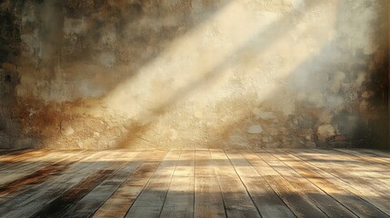 Sunlit Room with Rustic Wooden Floor and Textured Wall