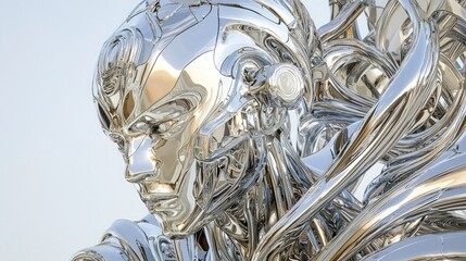 Cybernetic Contemplation - Futuristic Robotic Figure Engrossed in Thought with Abstract Shapes Swirling Around, Cinematic Ultra-Detailed Artwork