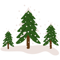 Winter Christmas Tree. Vector New Year set with christmas trees. Evergreen trees with balls, stars and garlands. Fir trees for Christmas.