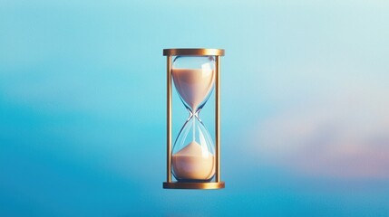 A sleek hourglass captures the passage of time, with sand flowing gracefully between its two chambers against a soft gradient background.