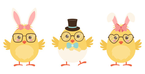 A set of cute Easter chicks. Vector illustration.