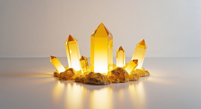 Yellow theme glowing crystals on plain white background