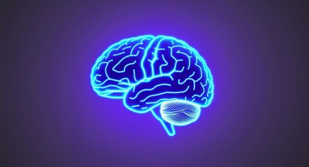Black theme brain neon hologram on plain white background