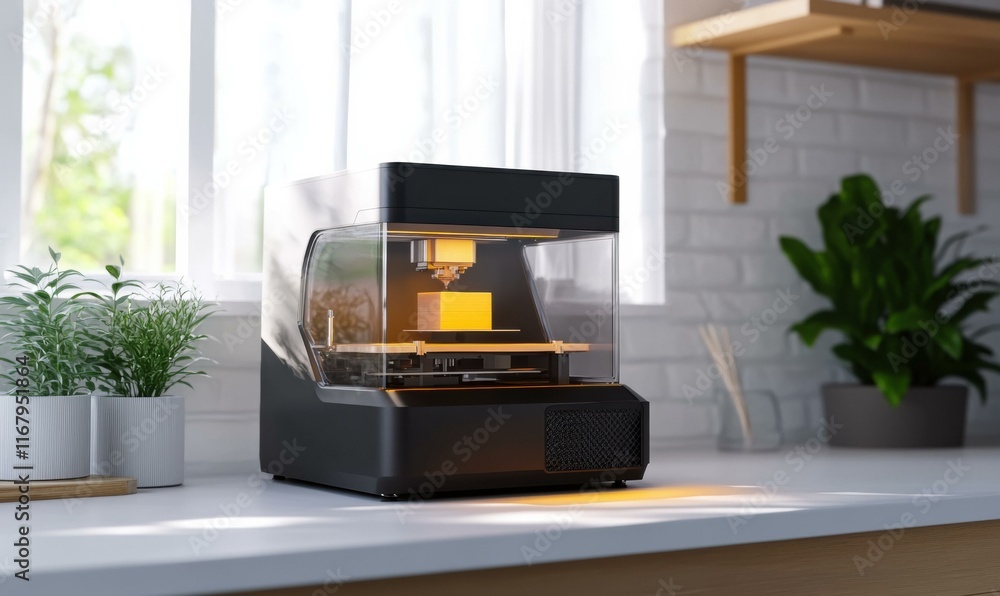 Poster 3d printer creating an object. ai.