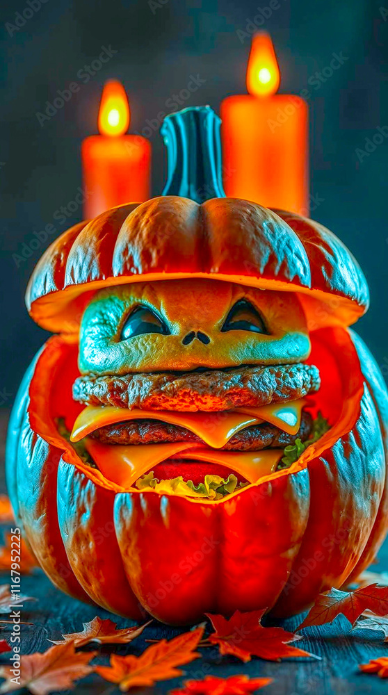 Wall mural Hamburger within A Pumpkin