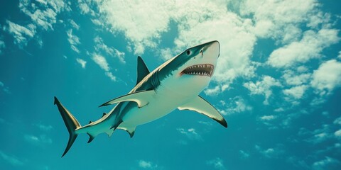 Fototapeta premium Shark swimming in the ocean. AI.