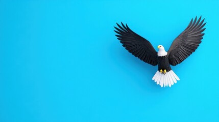 Obraz premium A soaring eagle against a bright blue background.