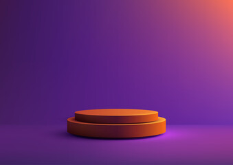 Orange Podium on Purple Gradient Background with Spotlight, Minimal and Modern Display