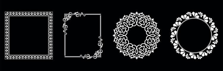 Set of decorative frames Elegant vector element for design in Eastern style, place for text. Floral black and white borders. Lace illustration for invitations and greeting cards.