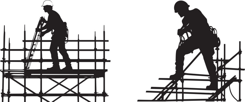 Silhouette of construction worker setting up scaffolding vector silhouette